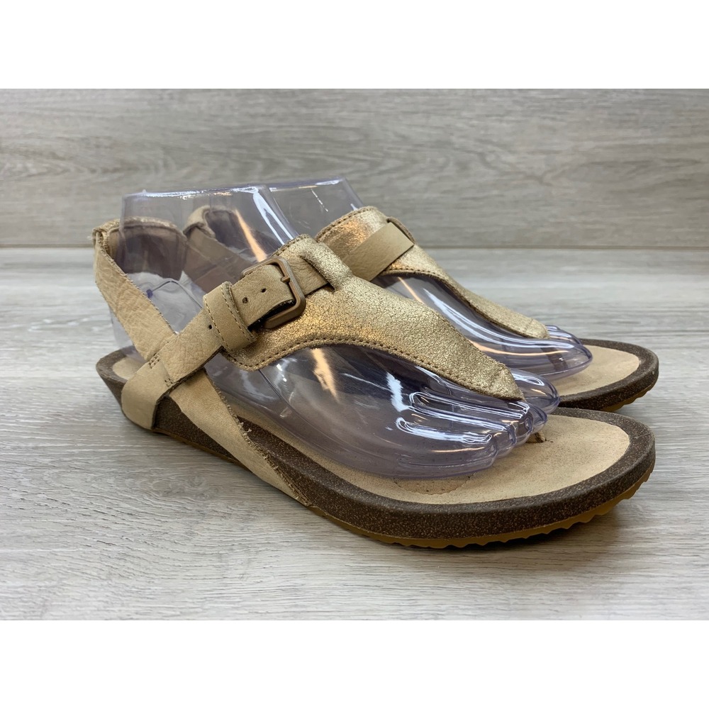 Teva Mahonia Wedge Thong Sandals Metallic Gold Leather Women's 8.5 Shoes